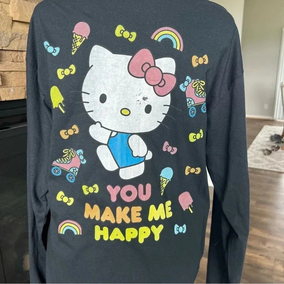 Hello Kitty Double Sided You Make Me Happy Long Sleeve Shirt Fruit of the loom M - Picture 5 of 9